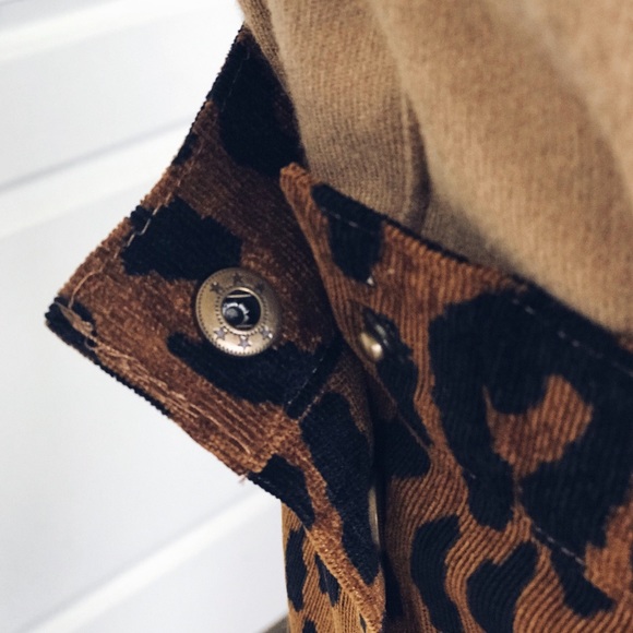 NEW! Leopard Print Corduroy Button Down Mini Skirt - Picture 3 of 4